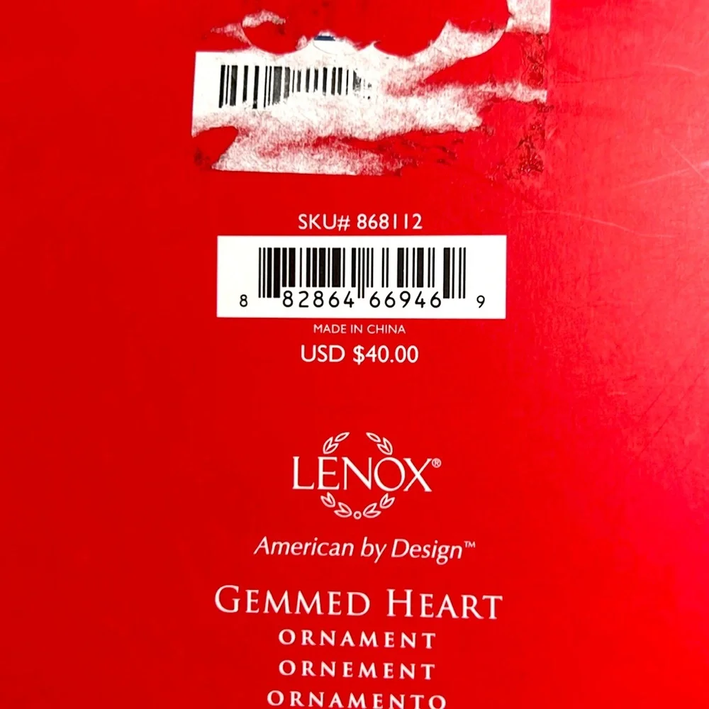 Lenox Red Heart Ornament. NWOT. Red and Silver